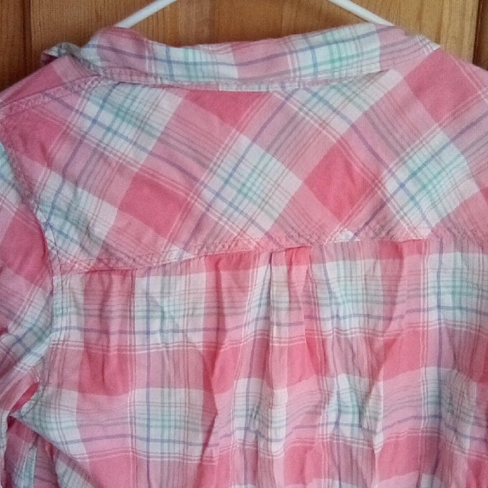 Sonoma Coral and Mint Plaid Shirt - Picture 7 of 10
